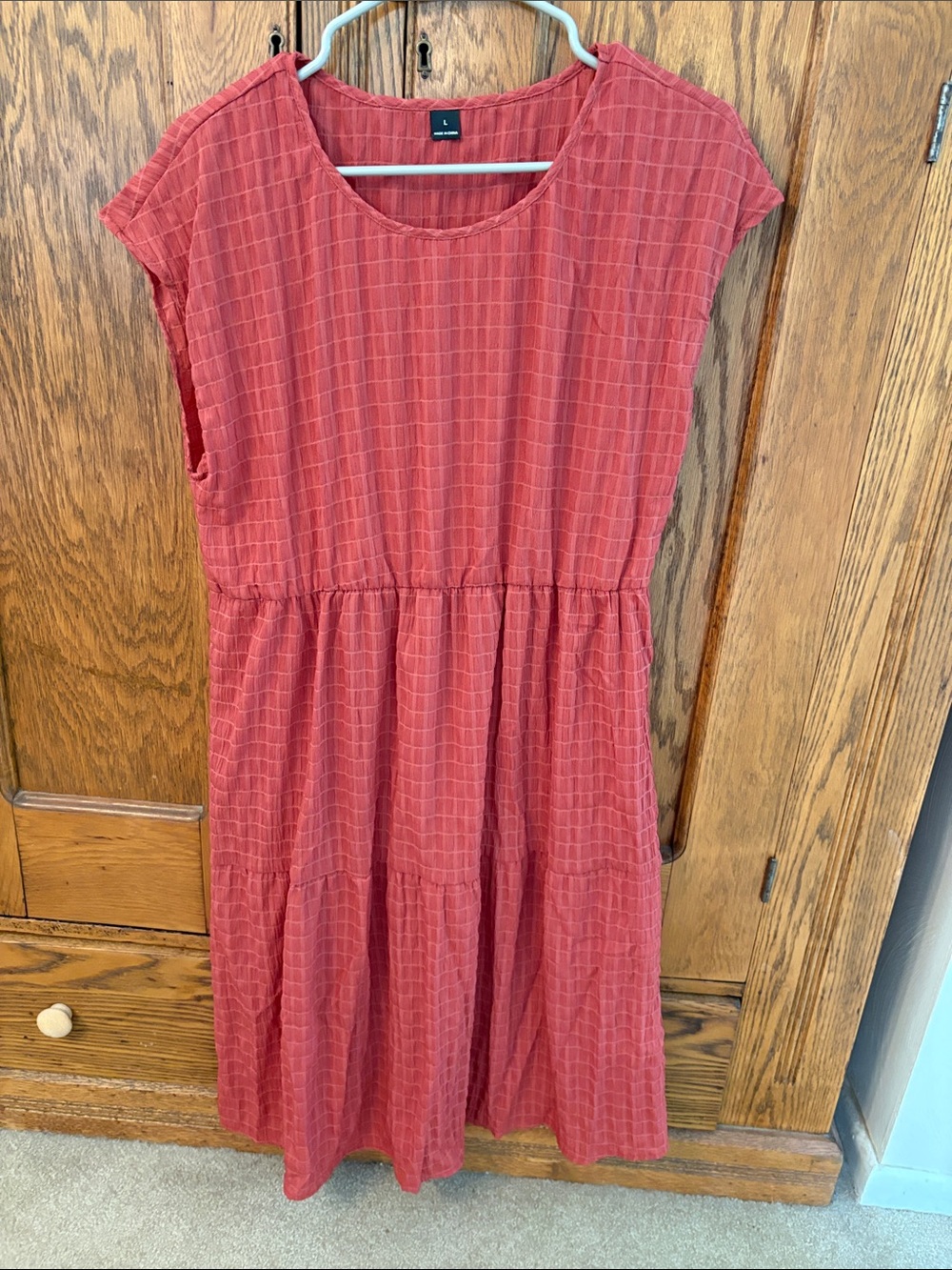 SHEIN Red Tiered Short Sleeve Midi Dress